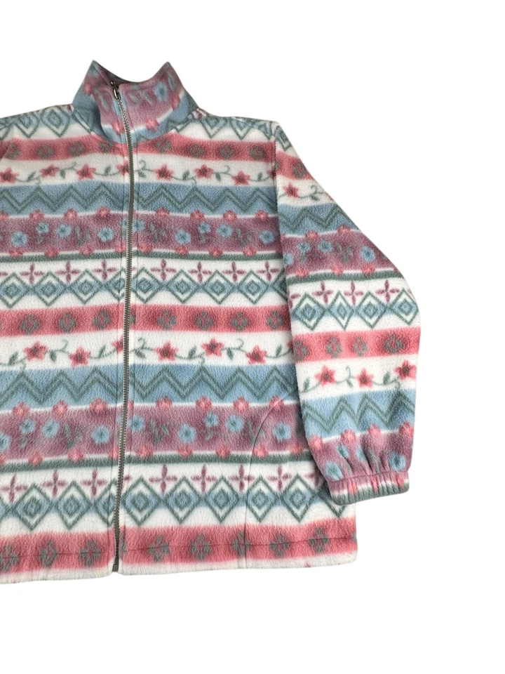 Vintage Alfred Dunner Pastel Floral Aztec Fleece Zip Up Jacket Women’s Sz Large - Image 2 of 4