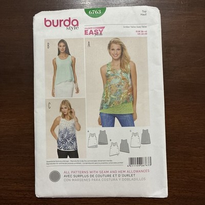 Burda 6763 Two-Layer Sleeveless Tops Pattern Sz 10-20 UNCUT Super Easy