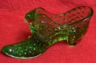 FENTON ART GLASS Vintage Hobnail CATHEAD Slipper-Shoe green
