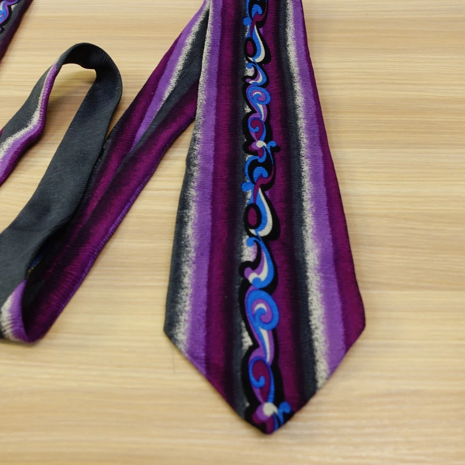 Neck Tie Mens Purple Vertical Stripe Abstract Silk Bold WIDE Italian RAFFAELLO - Image 2 of 4