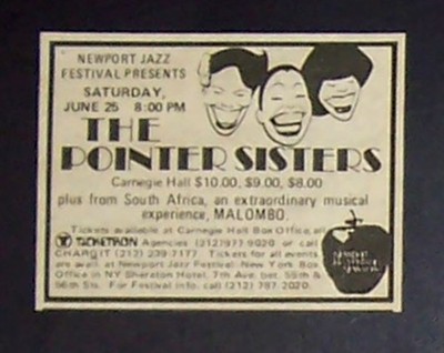 Pointer Sisters Having a Party Era Carnegie Hall '77 Mini Poster Type Concert Ad