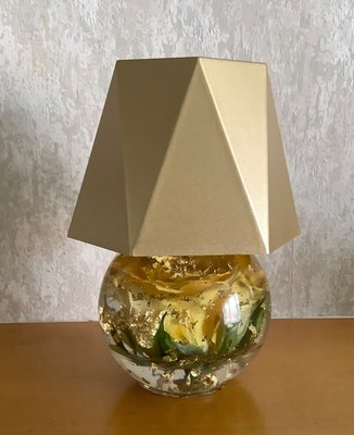 Gelbe große Rose Touch Lampe mit Goldflocken und Gold Touch Lampe Top