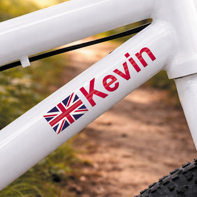 Personalisierter Fahrrad Namen Aufkleber mit Union Jack Flagge x2 Set | Custom Bike Decal
