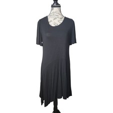 Umgee USA Womens Asymmetrical Midi Dress L Black Made in USA Stretch Boho Chic
