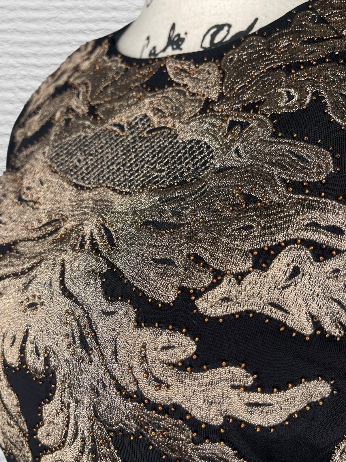 David Meister Embroidered Beaded Luxe Gown Womens 8 Black Gold Maxi Elegant Gala