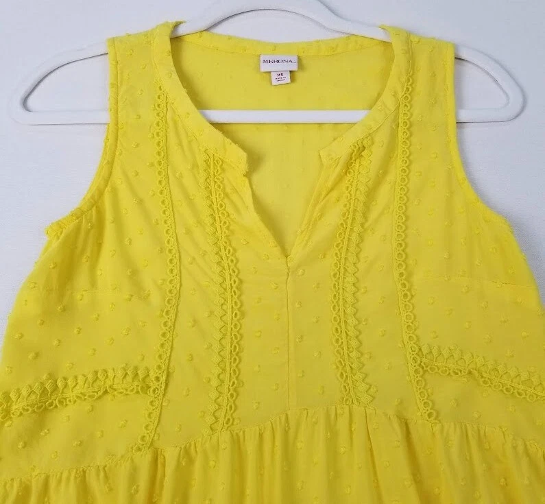 Merona 女式超小号黄色圆点纹理无袖透视上衣 — 第 2/4 张图片