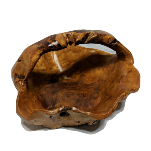 VTG Carved Birdseye Maple Burl Wooden Basket 15" Juniper Bowl Wood Tree Stump - Afbeelding 1 van 11