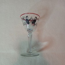 Vintage SMALL 3 OZ Liquor Cocktail Glass, red rim, toast pictured, stemware
