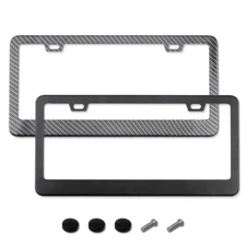Universal Black Carbon Fiber Car License Plate Frame Cover (Front and Rear) 2PCS