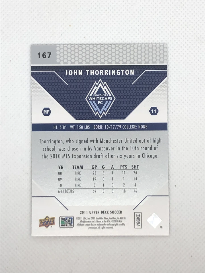2011 Upper Deck MLS | #167 John Thorrington Whitecaps FC | Base - Fresh! - Image 2 of 2