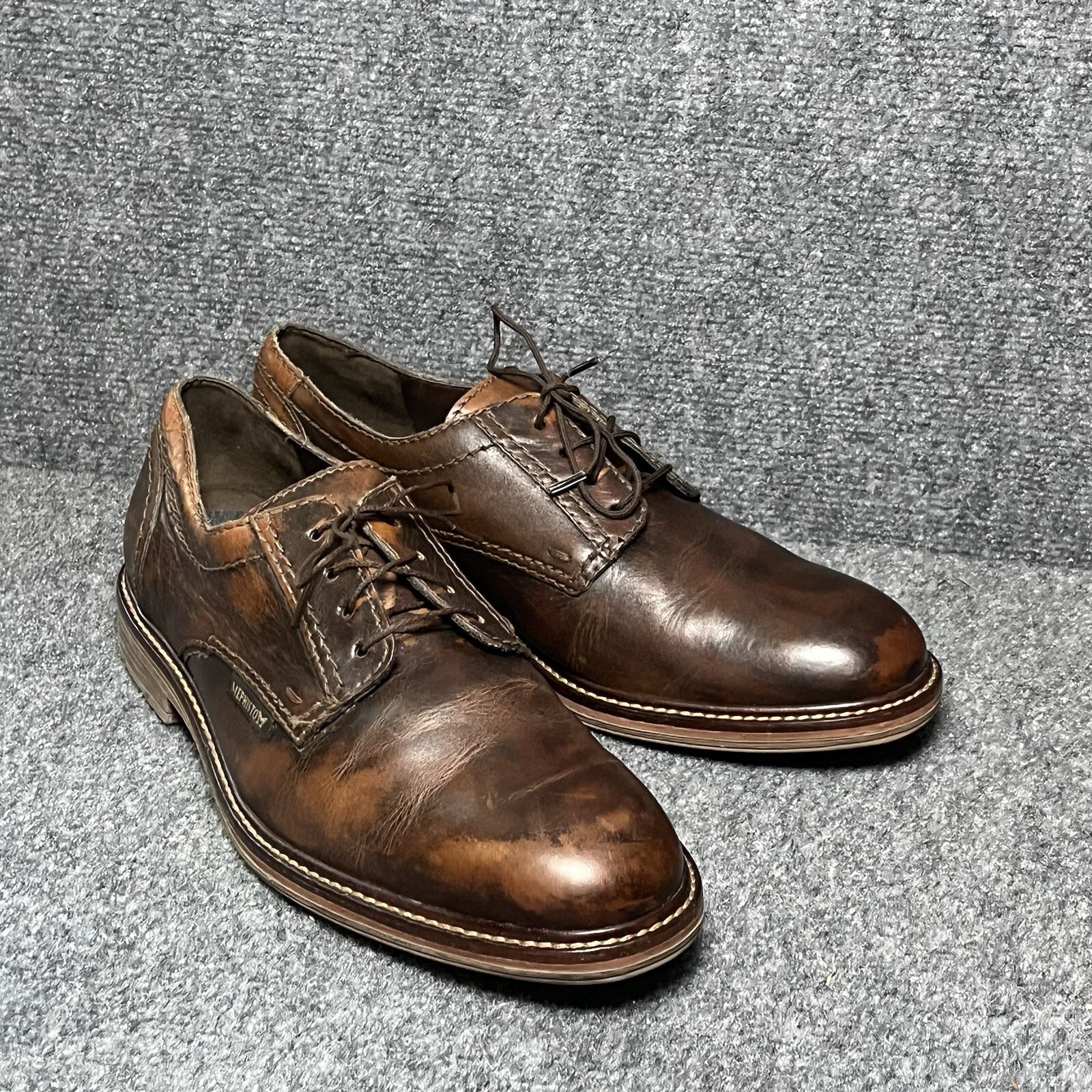 SAOLA Scarpe Mephisto uomo US 8 5 Derby Waino pelle marrone air jet suola gomma stringate