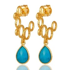 18K Gold Plated 925 Sterling Silver Jewelry, Natural Turquoise Dangle Earrings