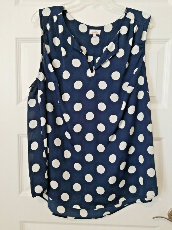 Pizley (Nordstrom) 2X Navy White Polka dot Sleeveless Shell Cami Split Neckline 