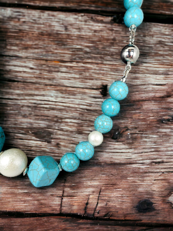 Handgefertigt Damen Halskette Handmade Bunte Türkis Farbenfroh Eleganter Schmuck - Bild 2 von 4