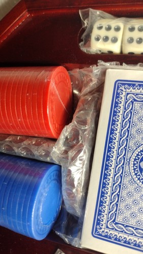 Poker Cards Dice Chips Wood Glass Case - Picture 4 of 7