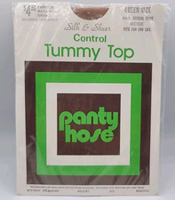 Vintage Control Tummy Top Pantyhose Beige Sandal Foot Queen Size Silk And Sheer
