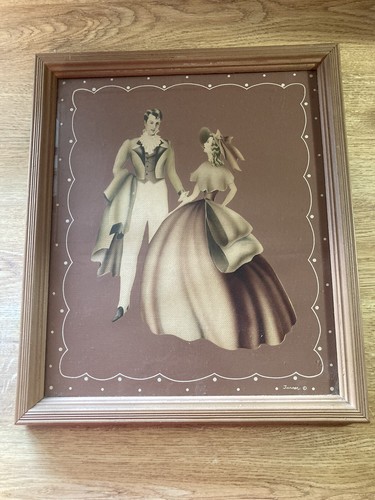 Vintage Art Deco von Turner 40er Jahre gerahmtes Wandbild Dame und Herr signiert