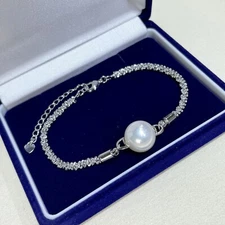 Gorgeous Huge AAA 10-11mm South Sea White Round Pearl Bracelet 925s..