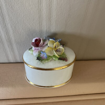 Staffordshire Crown England Bone China Small Trinket Box Delicate Flower Top