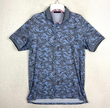 Greyson Polo Shirt Mens Large Snow Camo Blue Stretch All Over Print Floral