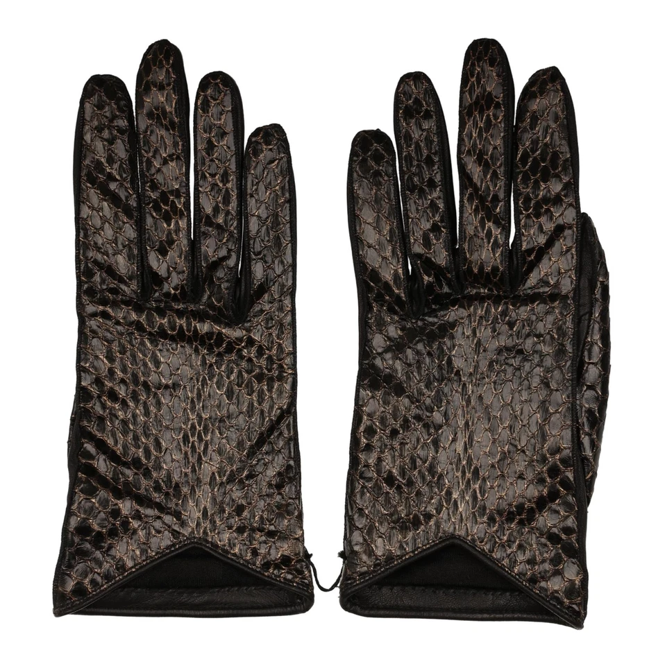 Guantes de cuero para mujer Burberry 307546 forrados de seda negros piel de serpiente talla 6,5 Foto 3 de 4