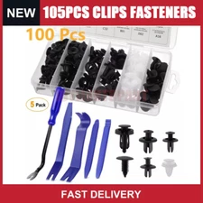 100X + 5Tool Bumper Clips Auto Car Hole Plastic Rivets Fastener Fender Push Pin