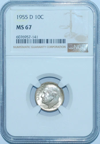 1955 D NGC MS67 Roosevelt Silver Dime