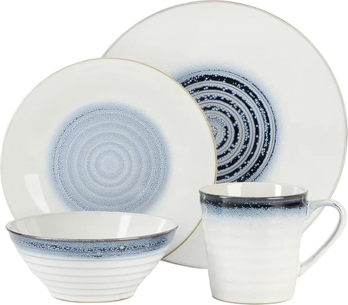 Gibson Elite 16 Piece Embossed Spirals Stoneware Dinnerware Set  Service for 4