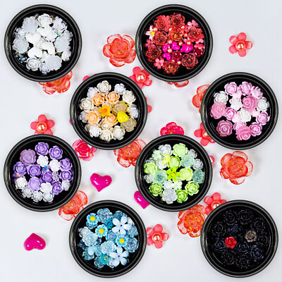 Nail Art Overlay 3D Flower Mix Blumen Blüten Glitter Glitzer Deko UV Gel Design
