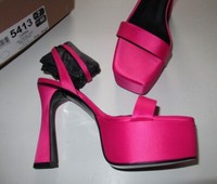 BNWB RIVER ISLAND Bright Pink Spool Heel Ankle Strap Platforms UK Size 7