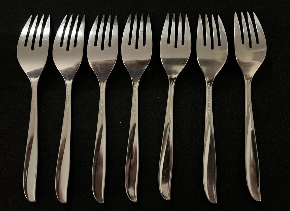 Tenedores de ensalada de colección Oneida Twin Star 6 1/4" acero inoxidable 7 piezas Atomic Starburst Foto 2 de 3