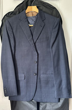38R 32x32 Men's Custom Blue Plaid 3 Piece Slim Suit