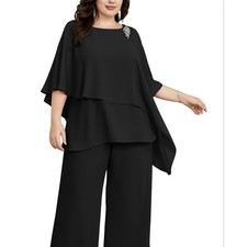 16 PLUS BLACK chiffon Mother Bride Wedding EVENING Asymmetric Sparkle Pant Suit