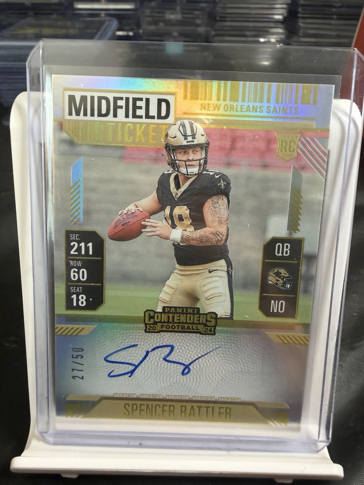 2024 Panini Contenders Spencer Rattler RC Midfield Ticket /50 On Card Auto