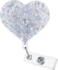 Funny Glitter Love Heart Nurse Badge Reel, Cute Bling Heart Retractable ID Card
