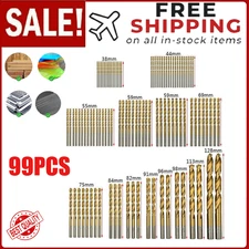 99PCS Drill Bit Set 1/16"-3/8" HSS Titanium Multi Drill Bits Twist Metal Tools