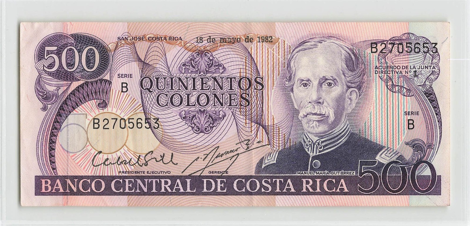 COSTA RICA 500 Colones 1982, P-249b, Original EF Grade, Rare. B2705653. B9
