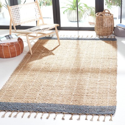 Cape Cod Collection Accent Rug - 4' x 6', Grey & Natural, Handmade Stripe Jut...