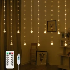 200 LED Curtain Fairy Lights - 9.8 FT Wishing Ball Window Hanging Lights with Re