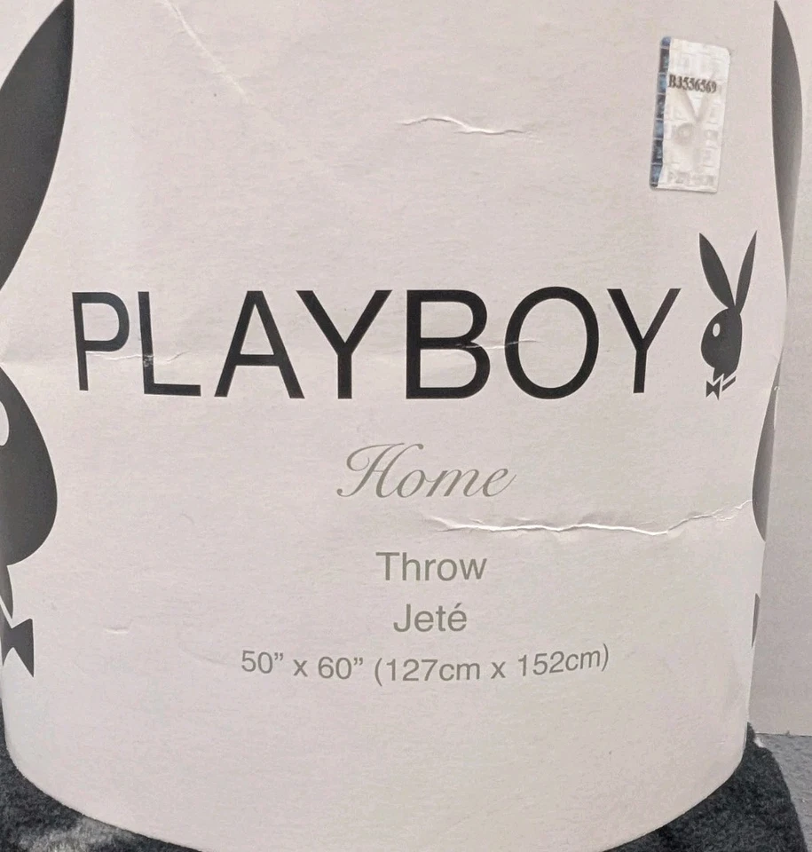 Manta polar Playboy Bunny Home 2008 vintage nueva con etiquetas 50"x 60" negro blanco  Foto 2 de 4