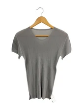 PLEATS PLEASE ISSEY MIYAKE Gray Fine Pleated Short Sleeve Top  Size 3 #EK AIA