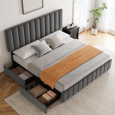 Adjustable Platform Bed W/ Storage Drawer&Tufted Headboard, No Box Spring Needed