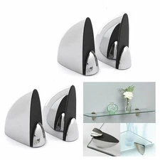 4x Polished Chrome Glass Shelf Support Clamp Bracket Set Bathroom For Shelves US