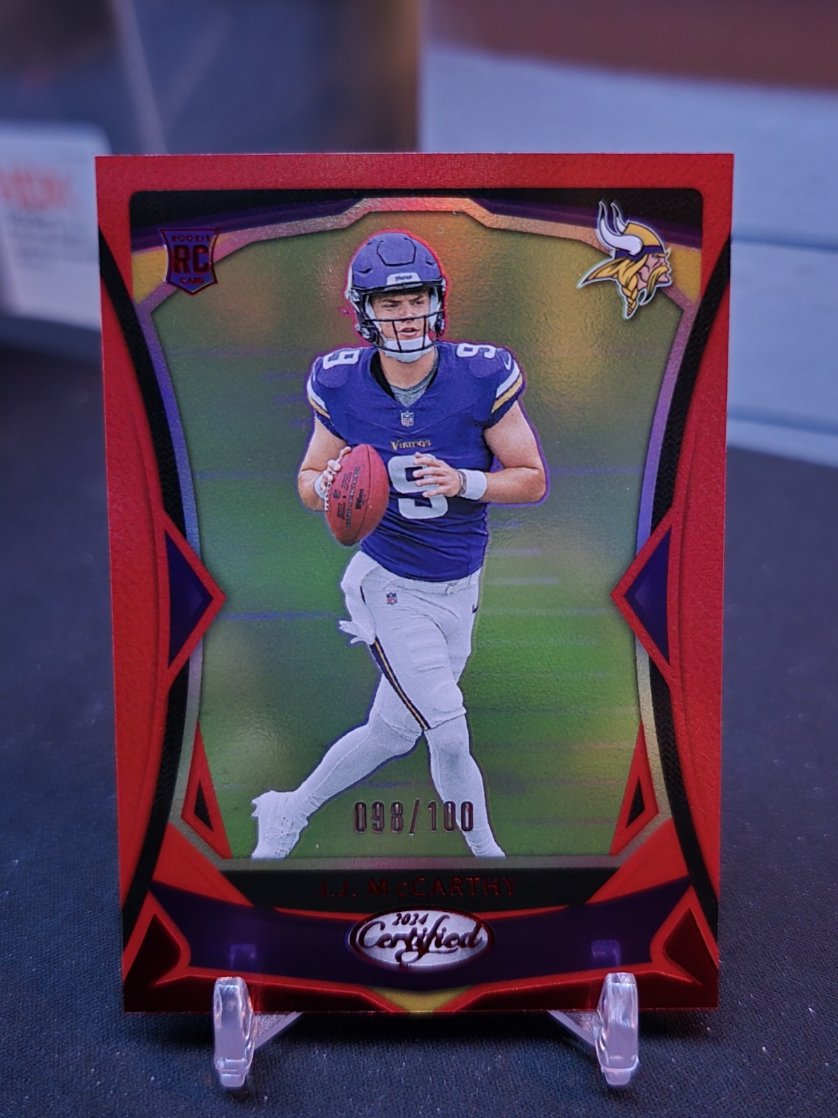 2024 Panini Certified - Rookies J.J. McCarthy #108 Red Mirror /100 (RC)