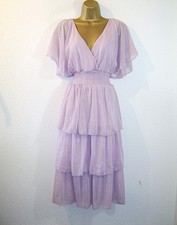 QUIZ LIGHT PINK SPARKLY SHIMMER TIERED EVENING PARTY WEDDING GUEST DRESS UK 18