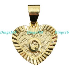 Men Women's Genuine 18K Gold Filled Pendant Necklace Chain Set, Heart Letter "Q"