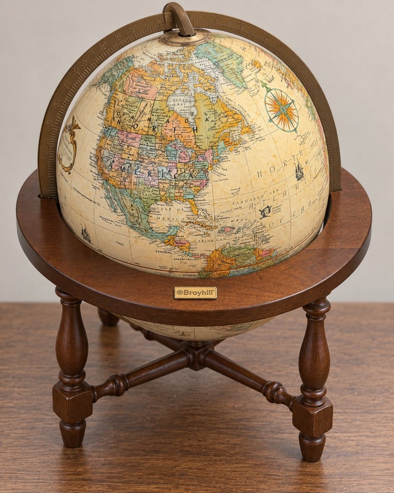 Vintage Replogle 16” World Classic Series Globe w/ Broyhill Wood Stand table top