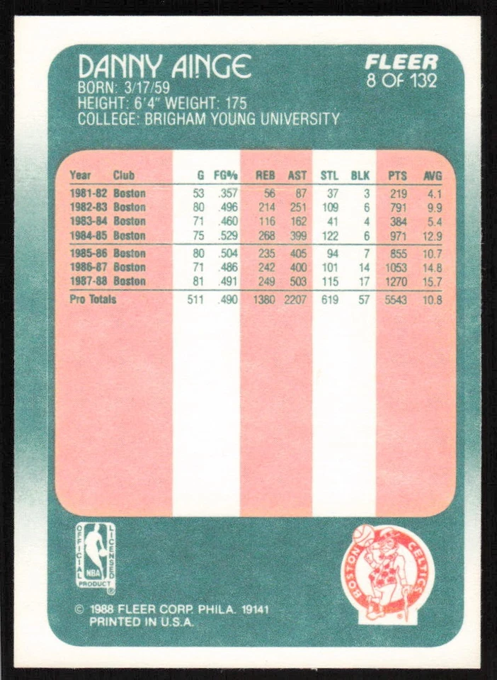 1988-89 Fleer #8 Danny Ainge - $1 SHIPPING (JB4) - Image 2 of 2