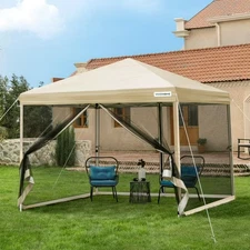 8'x 8' Pop up Canopy Tent with Mesh Netting, 2 Zipper Doors, and Roller Bag