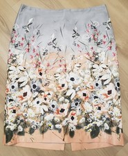 Ladies TALBOTS Lined Back Zip Skirt Cotton-Linen Floral Hummingbirds, sz 8